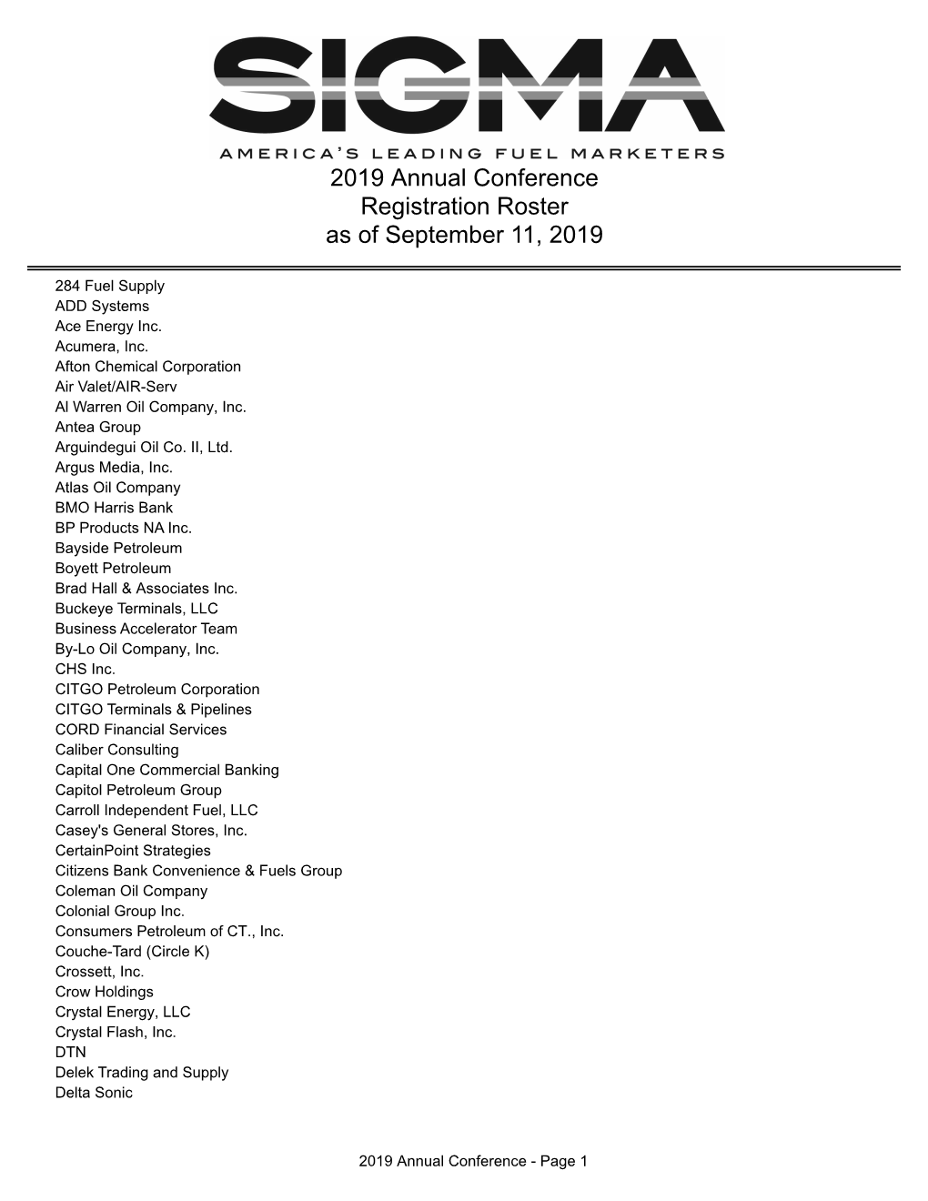 2019 Annual Conference Registration Roster As of September 11, 2019