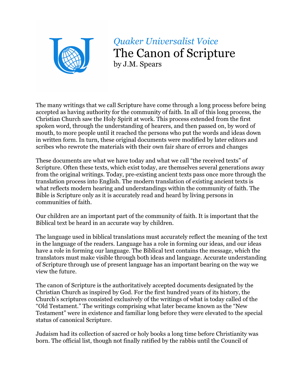 The Canon of Scripture by J.M