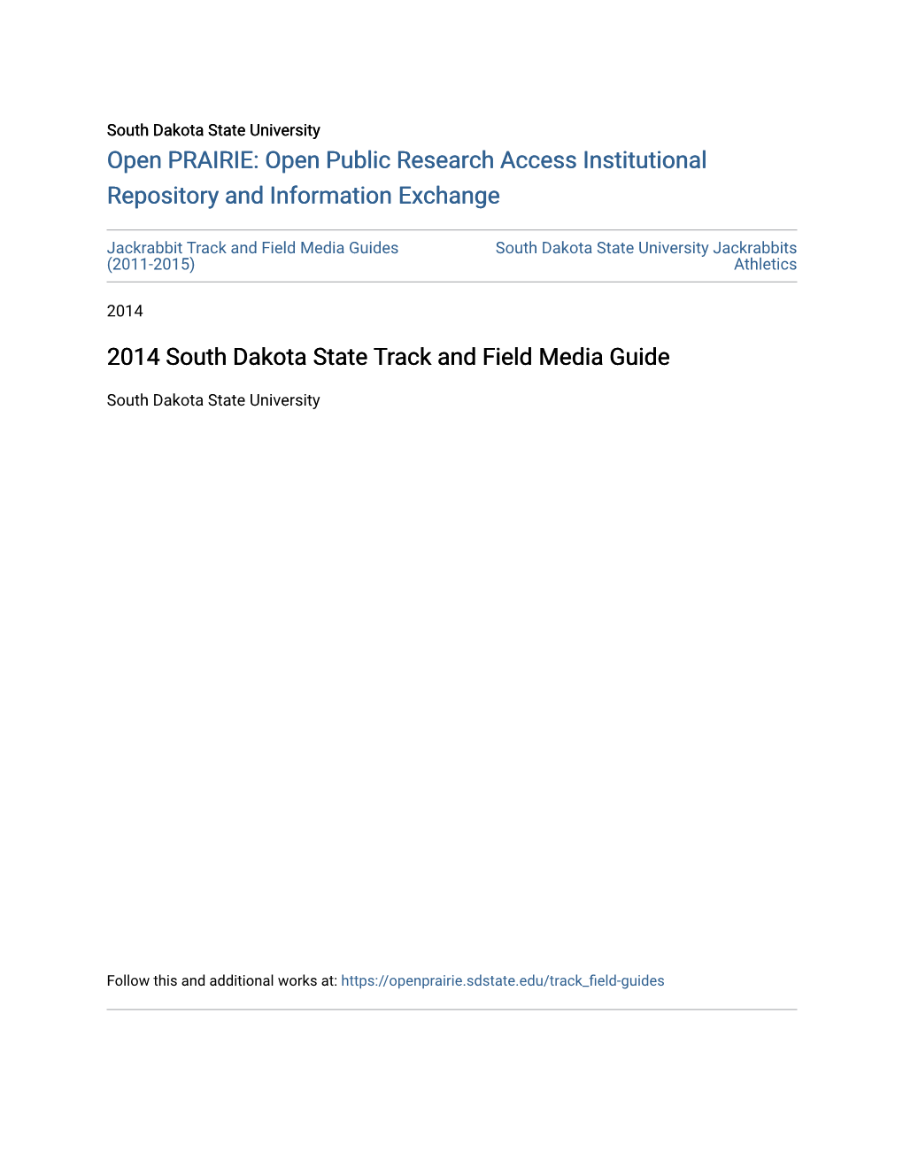 2014 South Dakota State Track and Field Media Guide