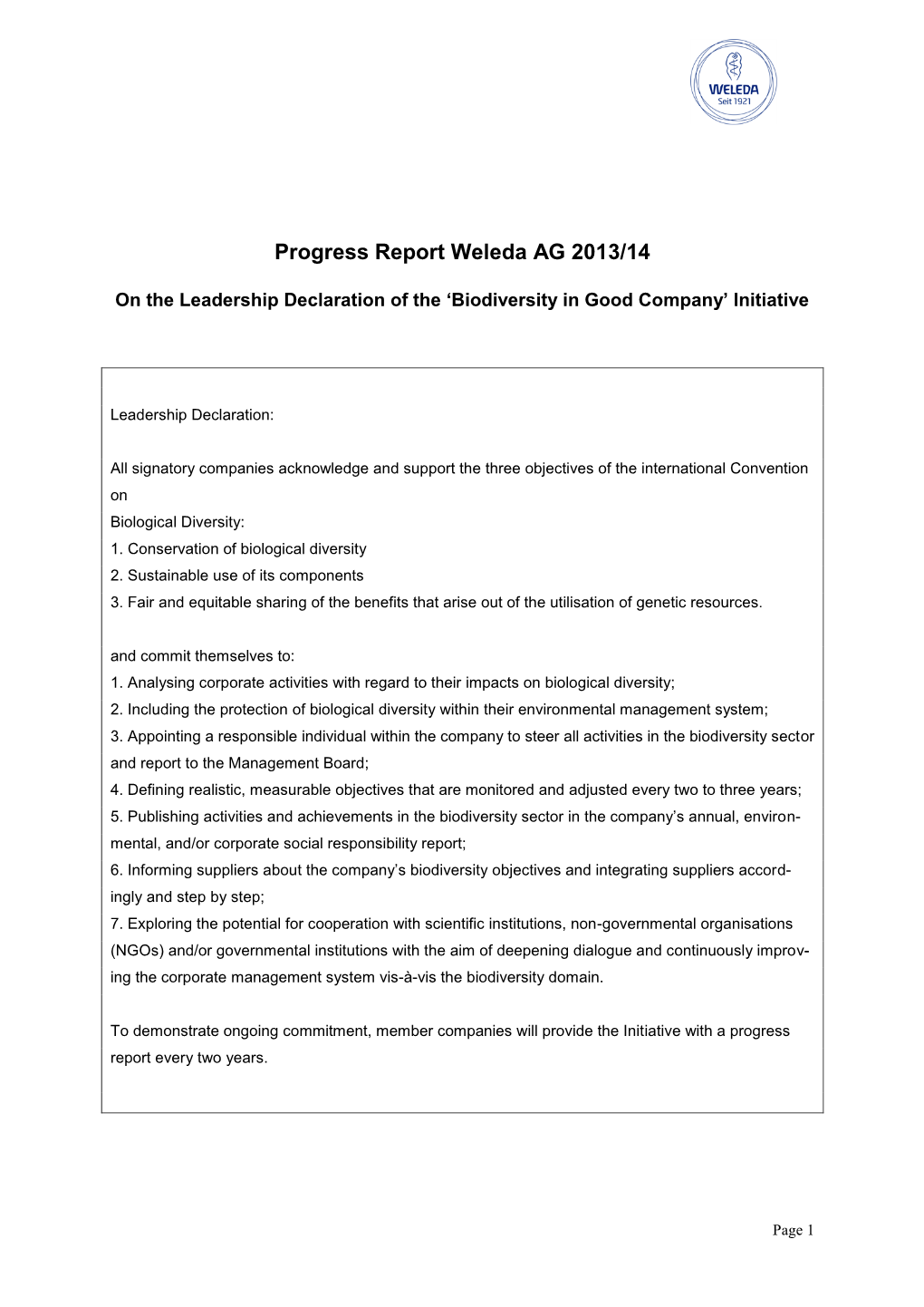 Progress Report Weleda AG 2013/14