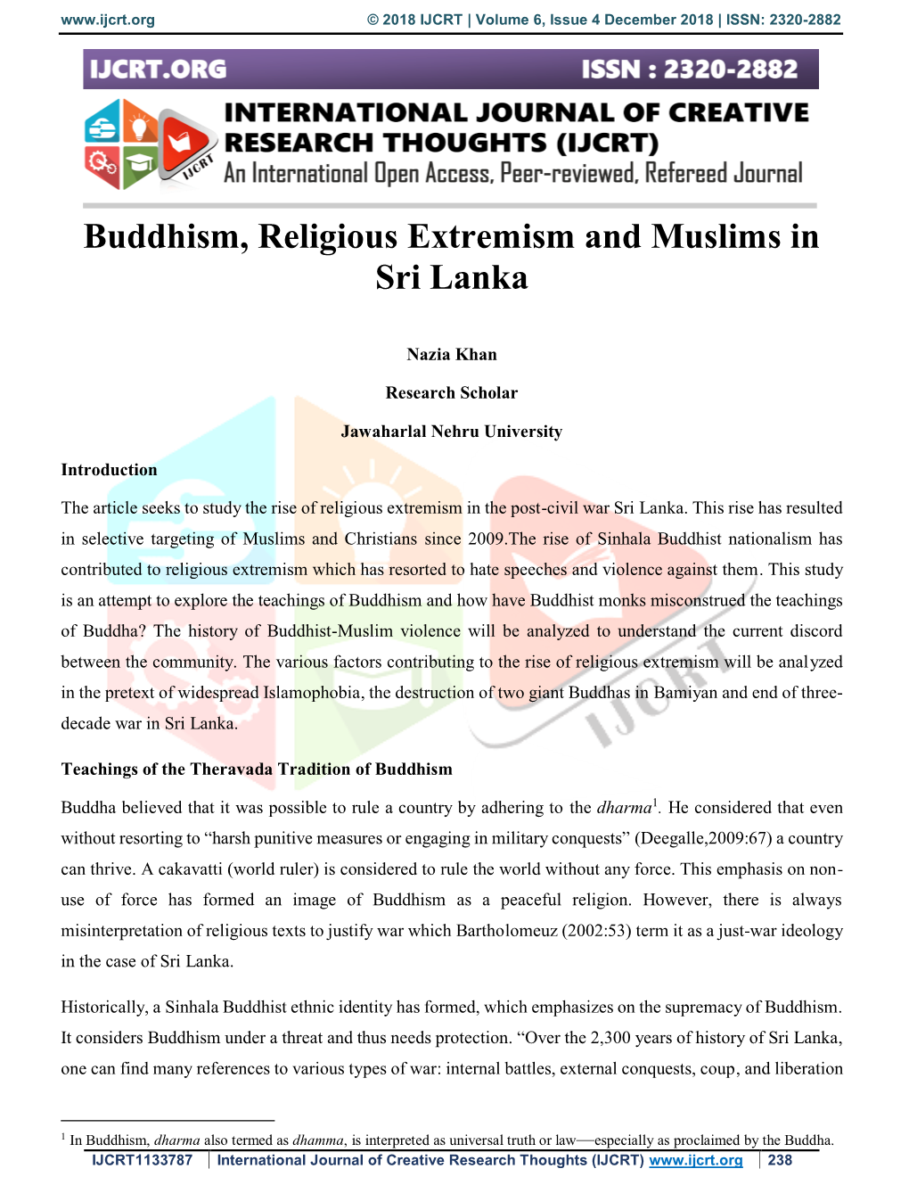 Buddhism, Religious Extremism and Muslims in Sri Lanka