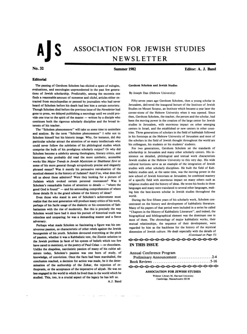 A L S JEWISH STUDIES J NEWSLETTER