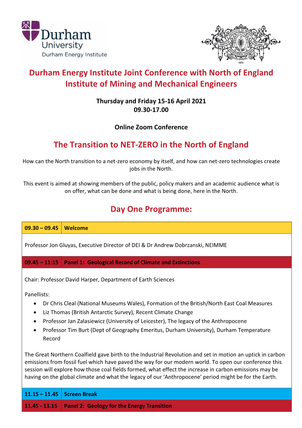 Durham Energy Institute Joint Conference with North of England Institute of Mining and Mechanical Engineers