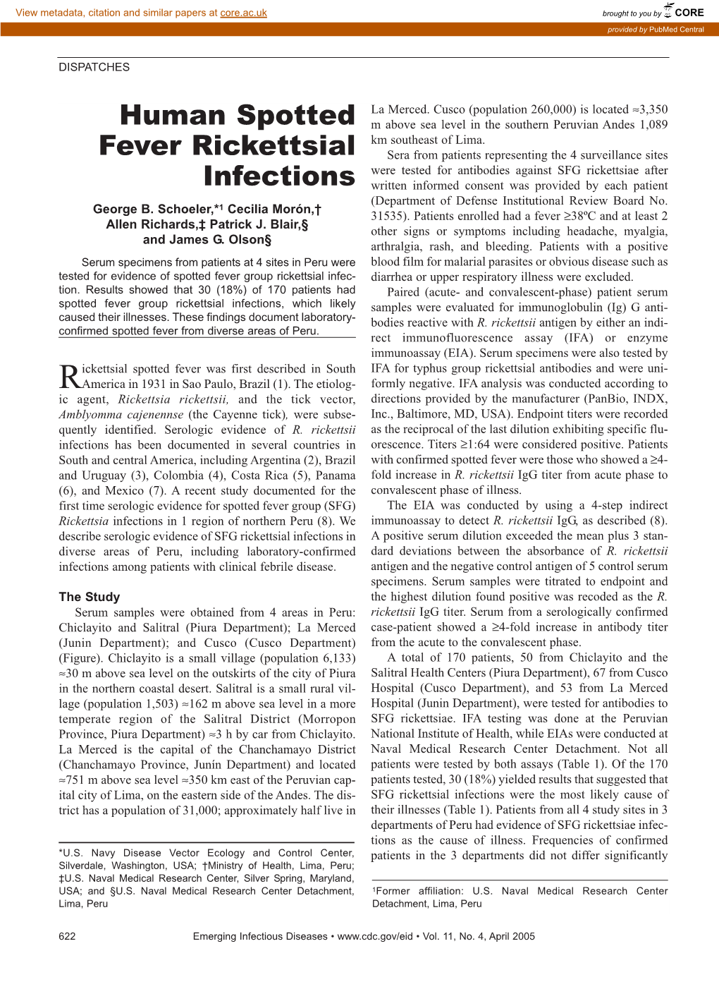 Human Spotted Fever Rickettsial Infections
