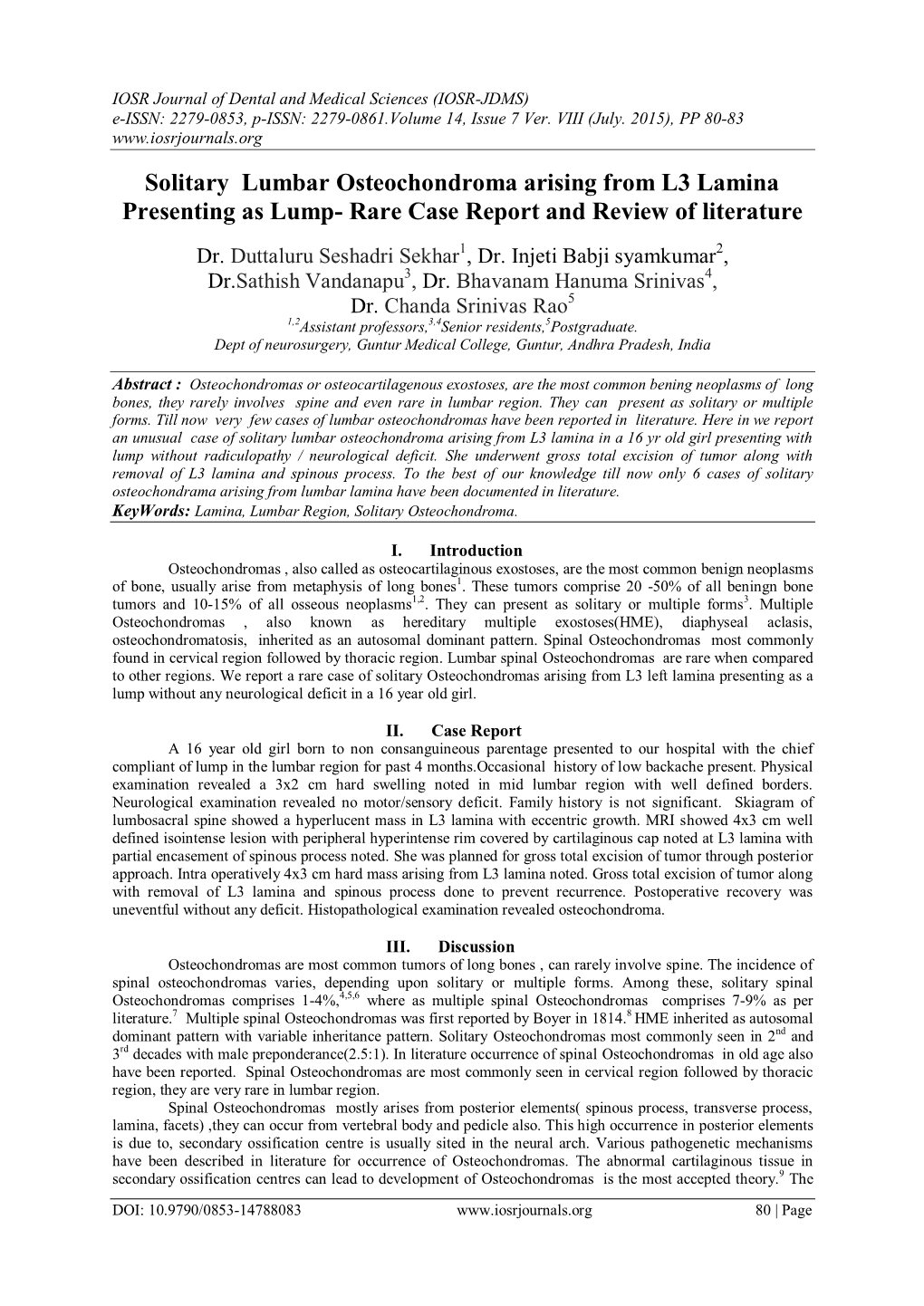 Solitary Lumbar Osteochondroma Arising from L3 Lamina Presenting As Lump- Rare Case Report and Review of Literature