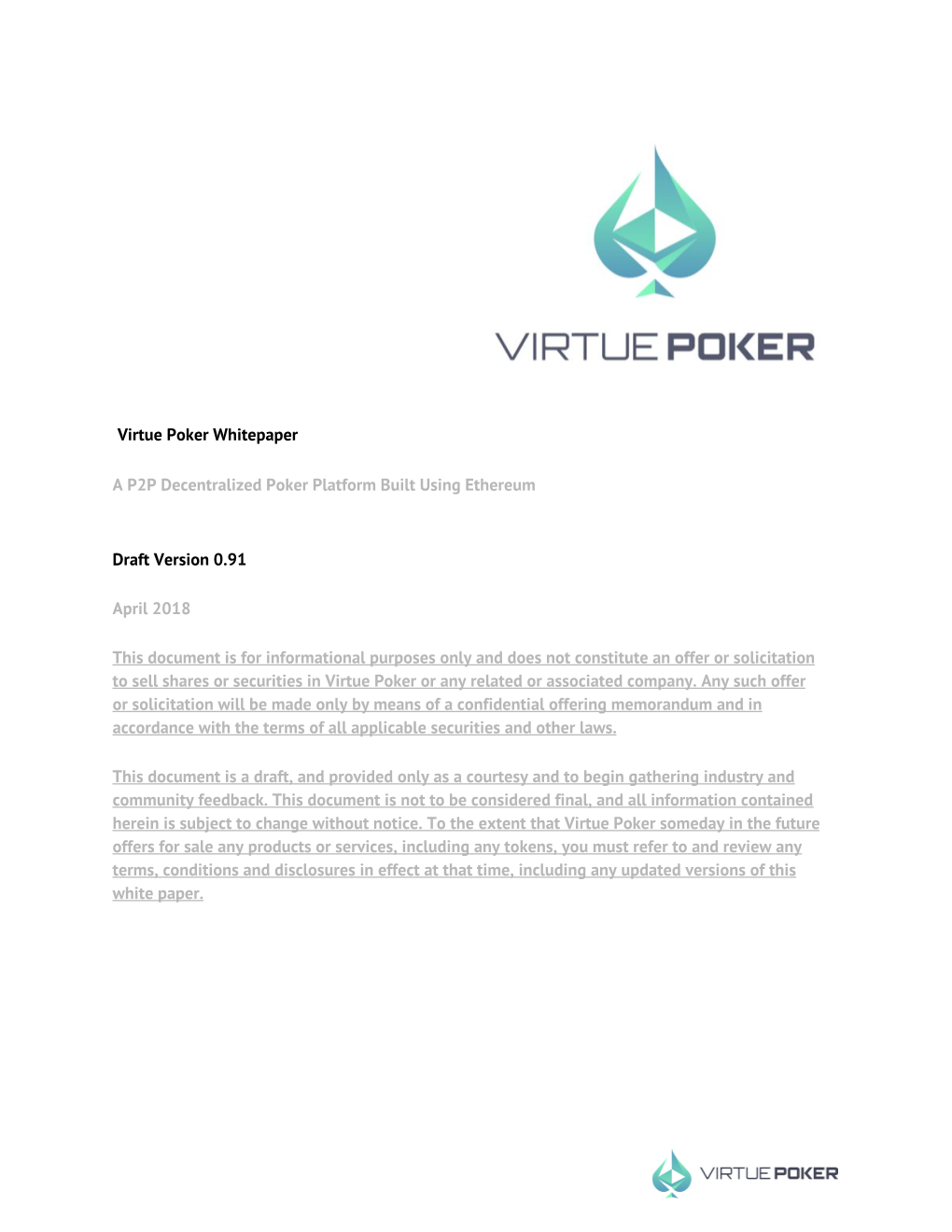 ​Virtue Poker Whitepaper a P2P Decentralized Poker Platform Built