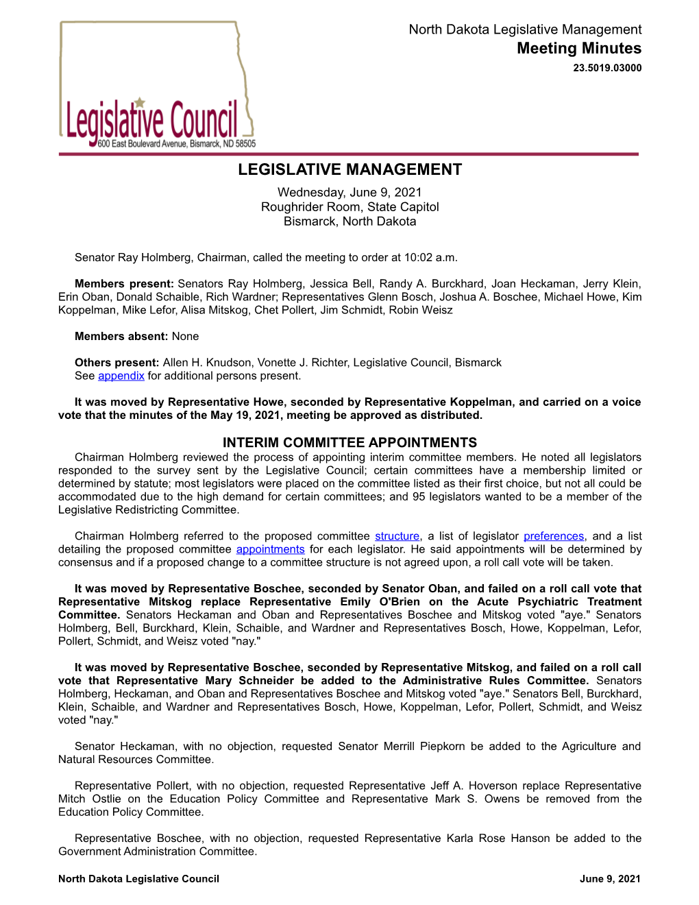Legislative Management Meeting Minutes 23.5019.03000