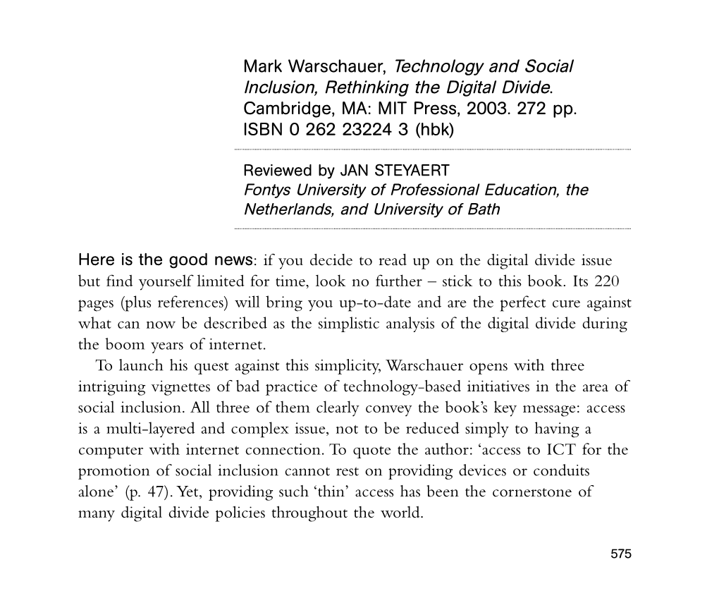 Mark Warschauer, Technology and Social Inclusion, Rethinking the Digital Divide