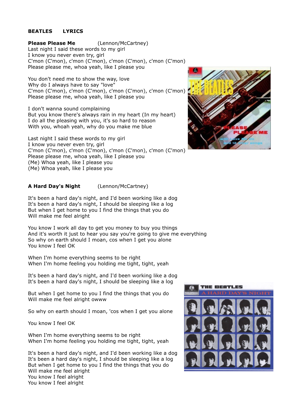 BEATLES LYRICS Please Please Me (Lennon/Mccartney)