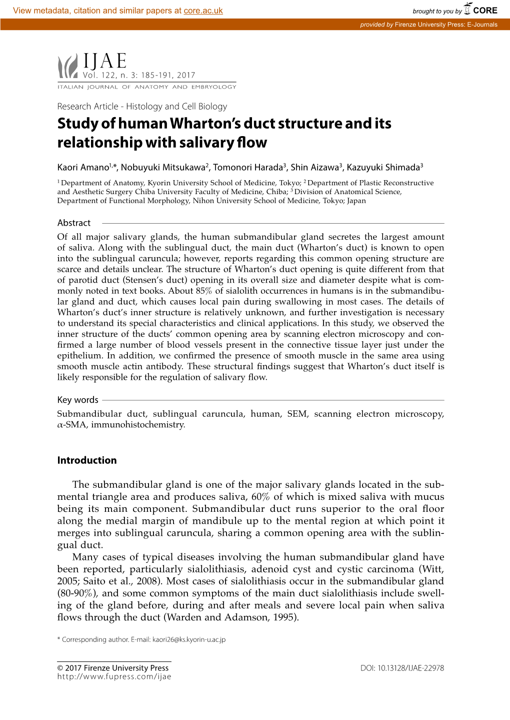Study of Human Wharton's Duct Structure and Its Relationship With