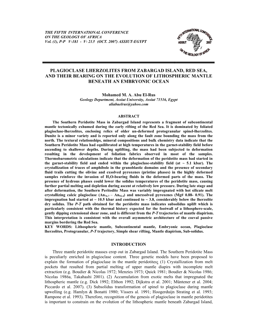 Plagioclase Lherzolites from Zabargad Island, Red Sea, and Their Bearing on the Evolution of Lithospheric Mantle Beneath an Embryonic Ocean