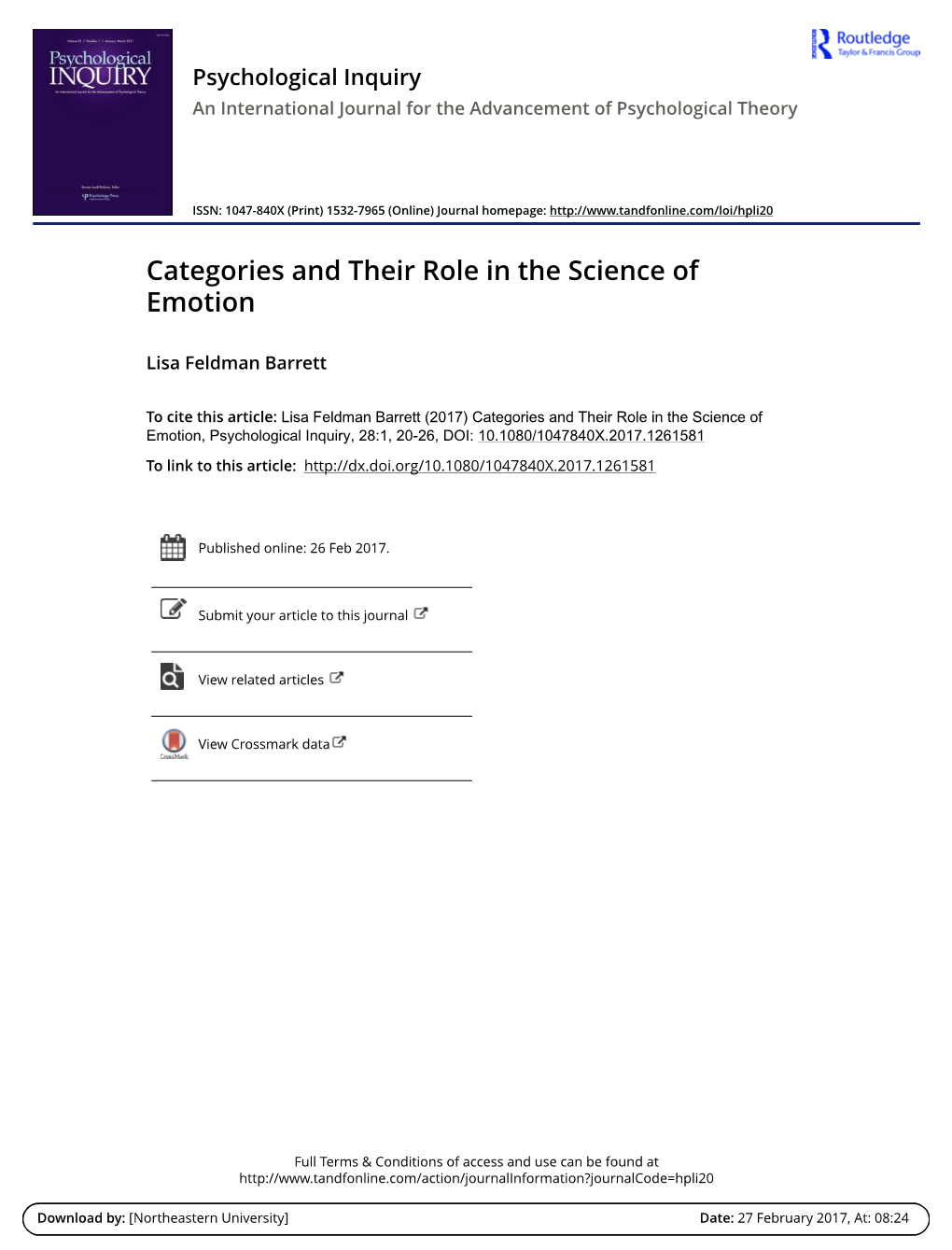 Categories and Their Role in the Science of Emotion