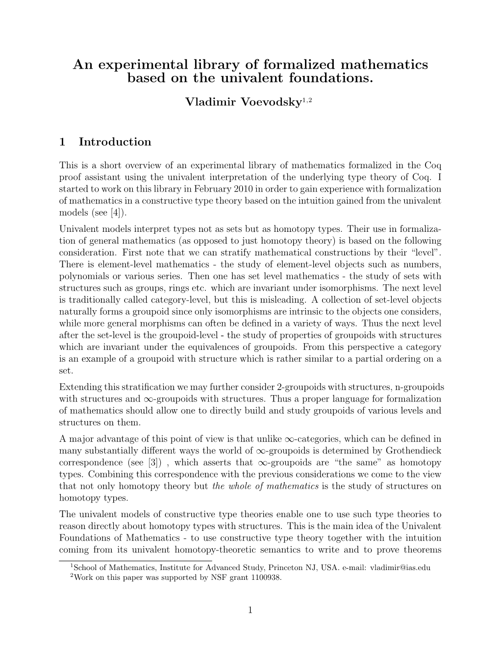 An Experimental Library of Formalized Mathematics Based on the Univalent Foundations