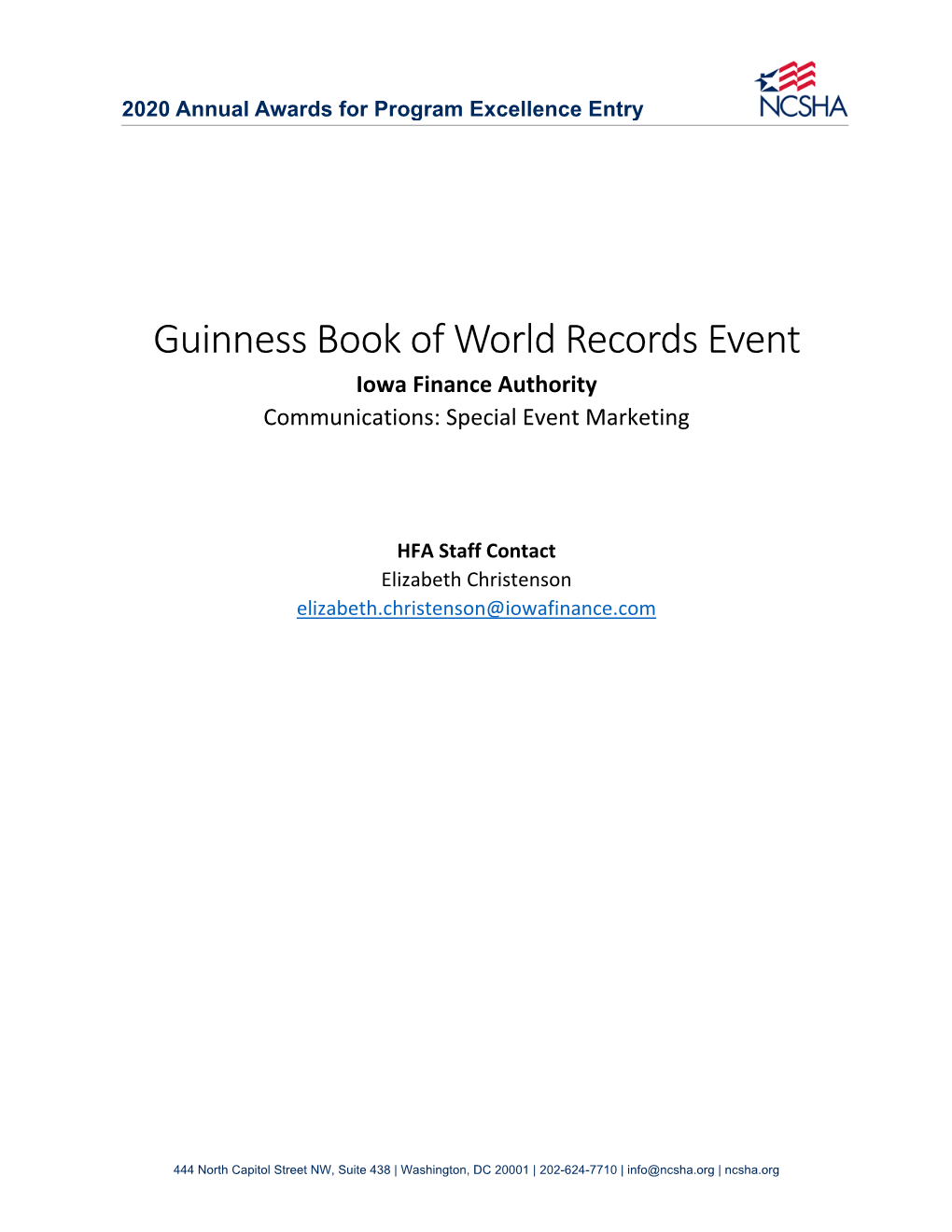 Guinness Book of World Records Event Iowa Finance Authority Communications: Special Event Marketing
