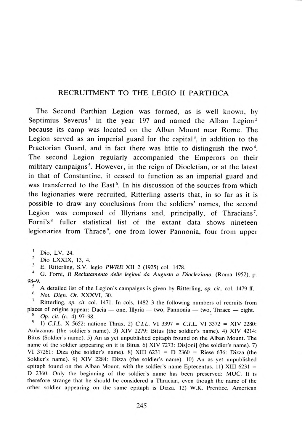 The Second Parthian Legion Was Formed, As Is Well Known, By