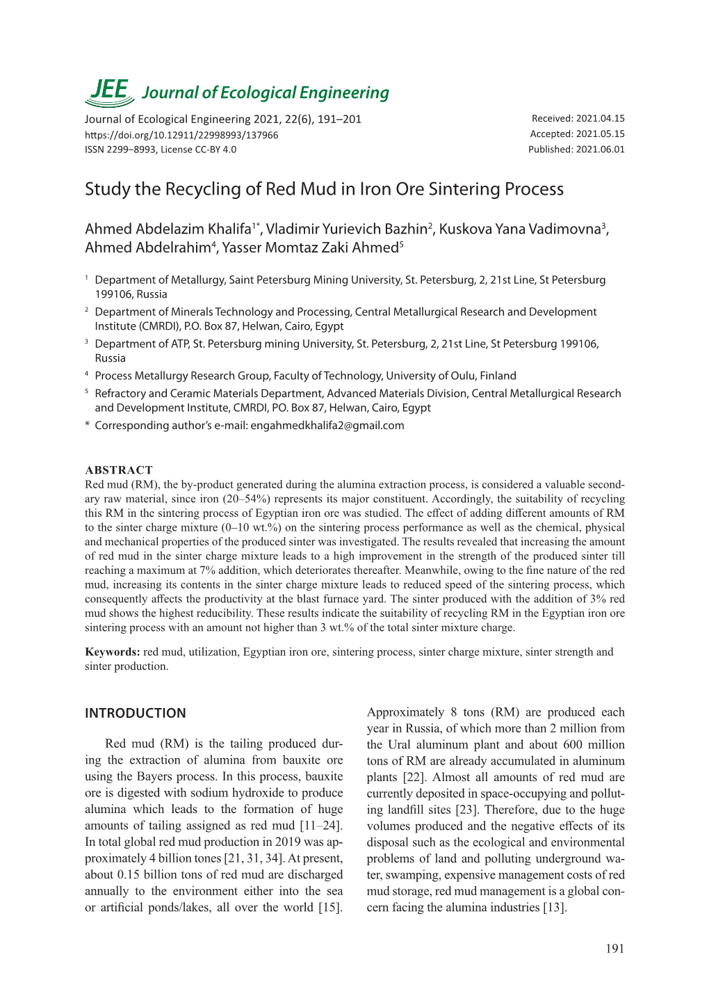 Study the Recycling of Red Mud in Iron Ore Sintering Process