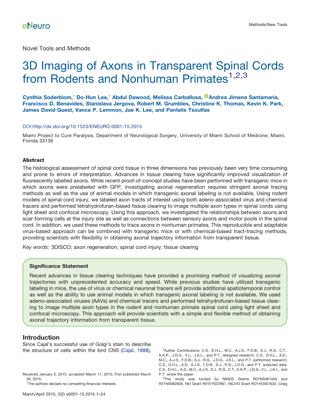 3D Imaging of Axons in Transparent Spinal Cords from Rodents and Nonhuman Primates1,2,3