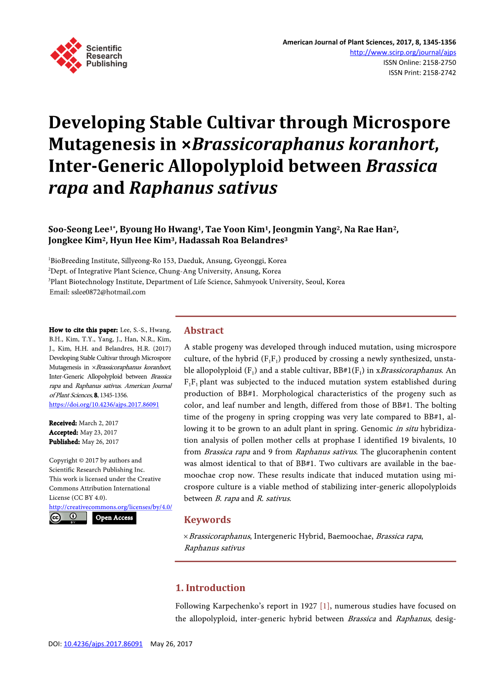 Developing Stable Cultivar Through Microspore Mutagenesis in ×Brassicoraphanus Koranhort, Inter-Generic Allopolyploid Between Brassica Rapa and Raphanus Sativus