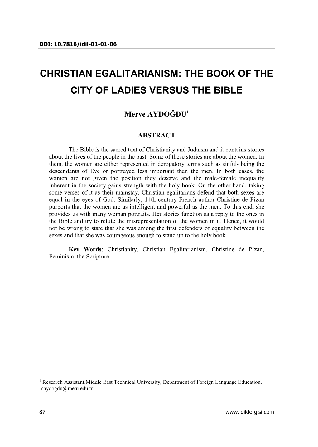 Christian Egalitarianism: the Book of the City of Ladies Versus the Bible