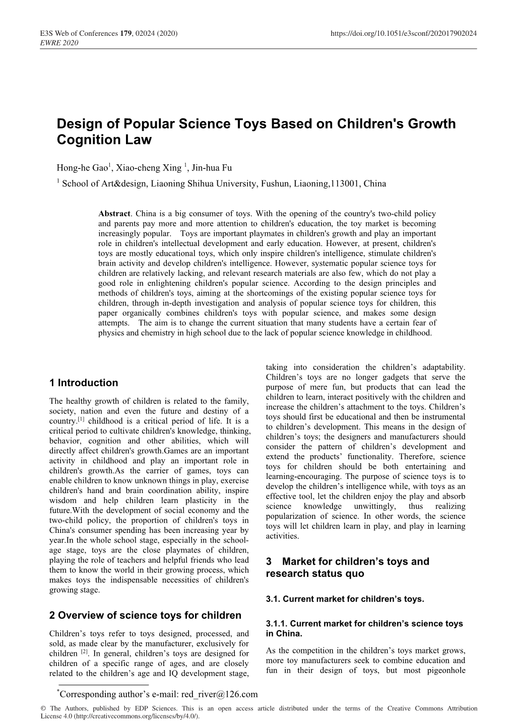 Design of Popular Science Toys Based on Children's Growth Cognition Law