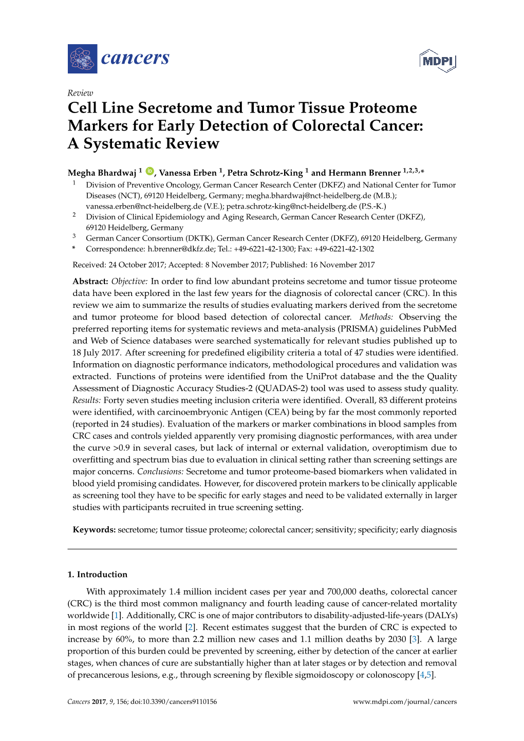 Cell Line Secretome and Tumor Tissue Proteome Markers for Early Detection of Colorectal Cancer: a Systematic Review