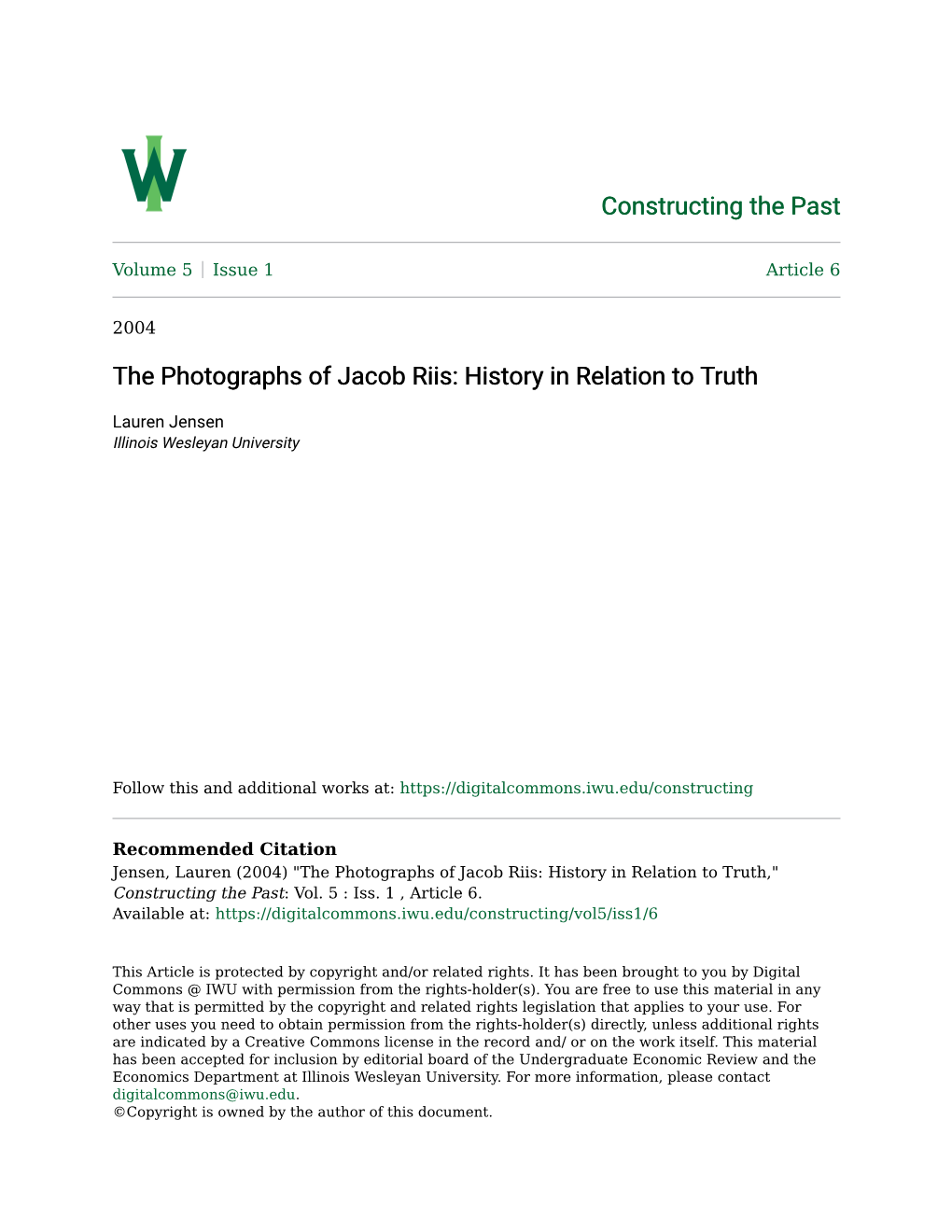 The Photographs of Jacob Riis: History in Relation to Truth