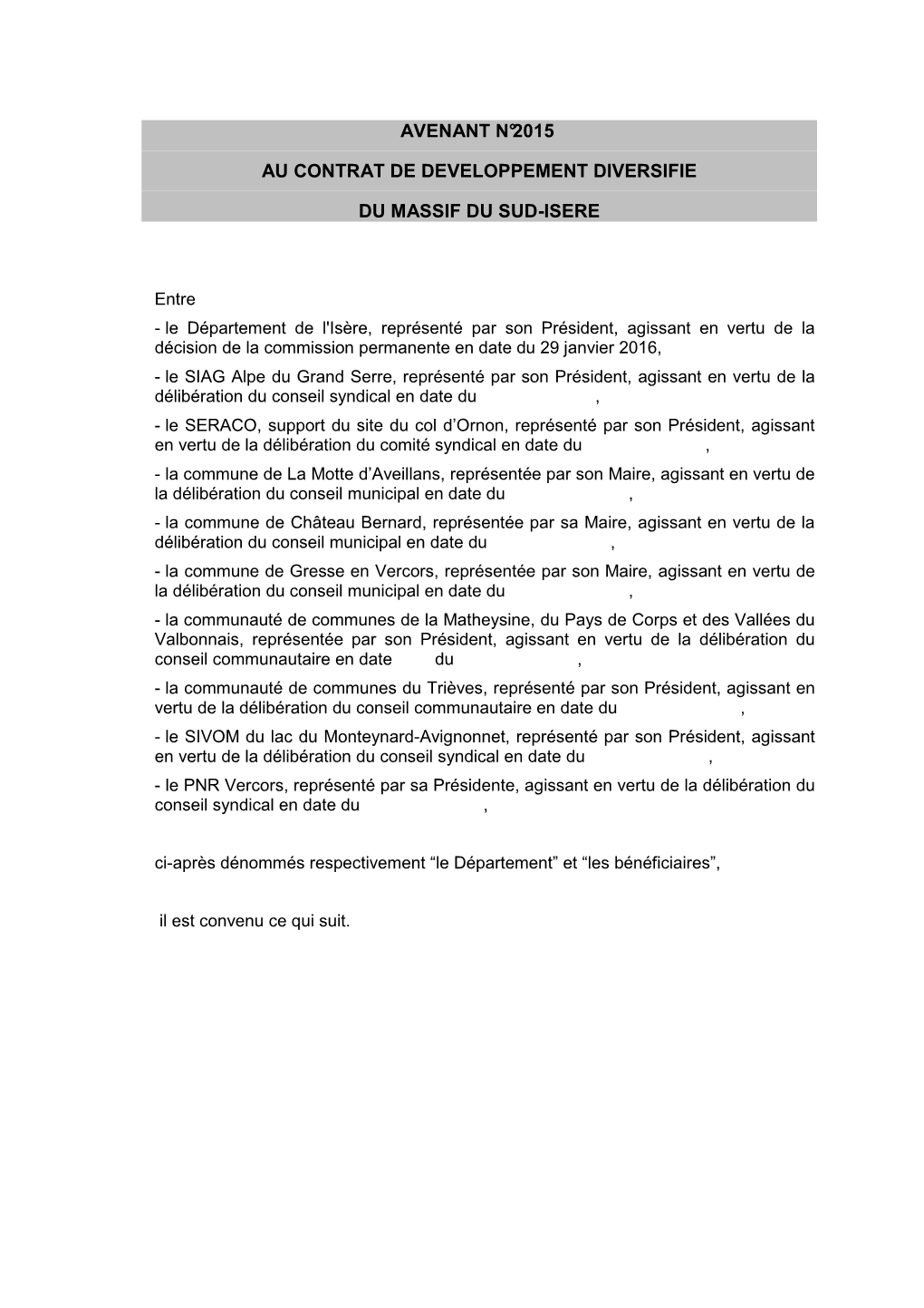 Contrat De Développement Diversifié Du Massif Du Sud-Isère