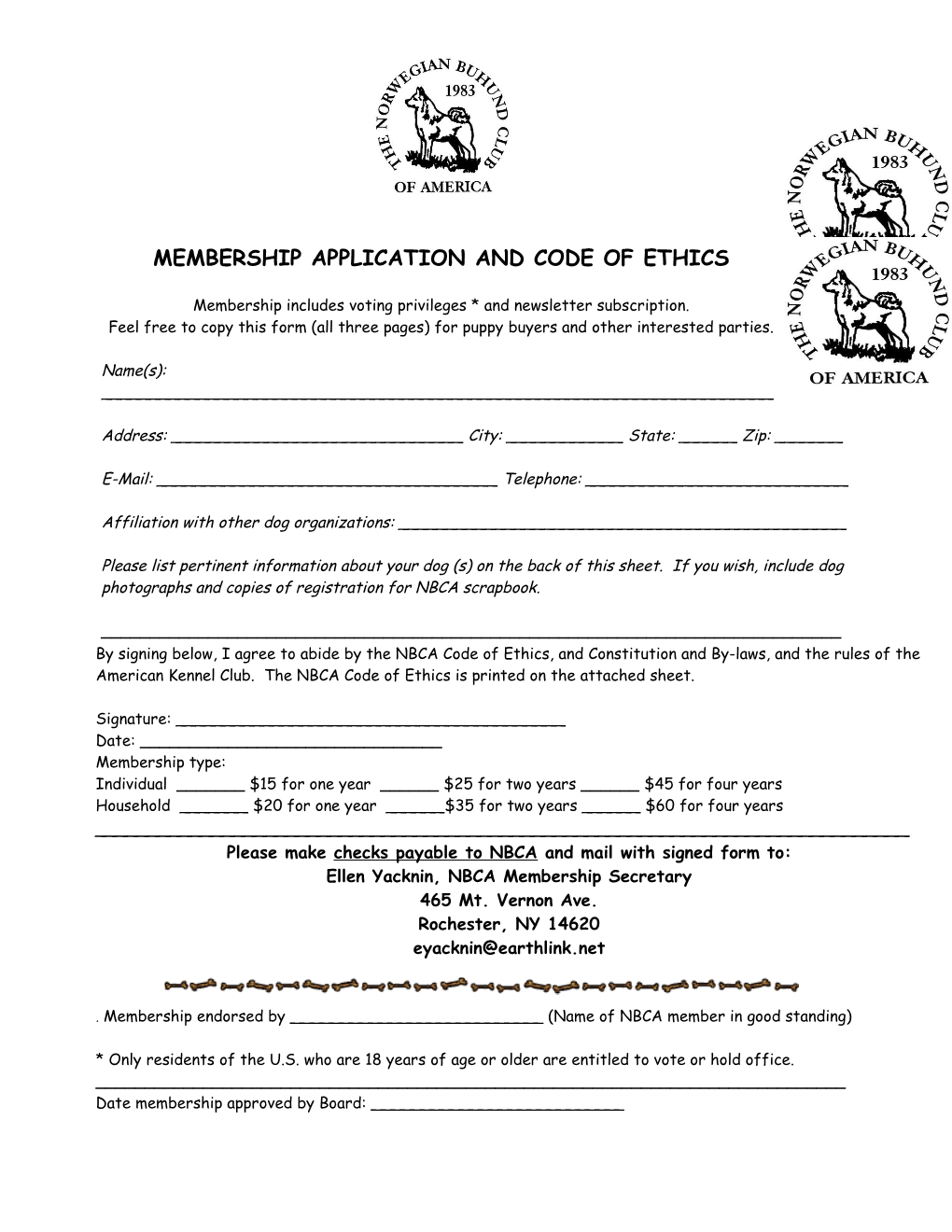 Membership Application and Code of Ethics