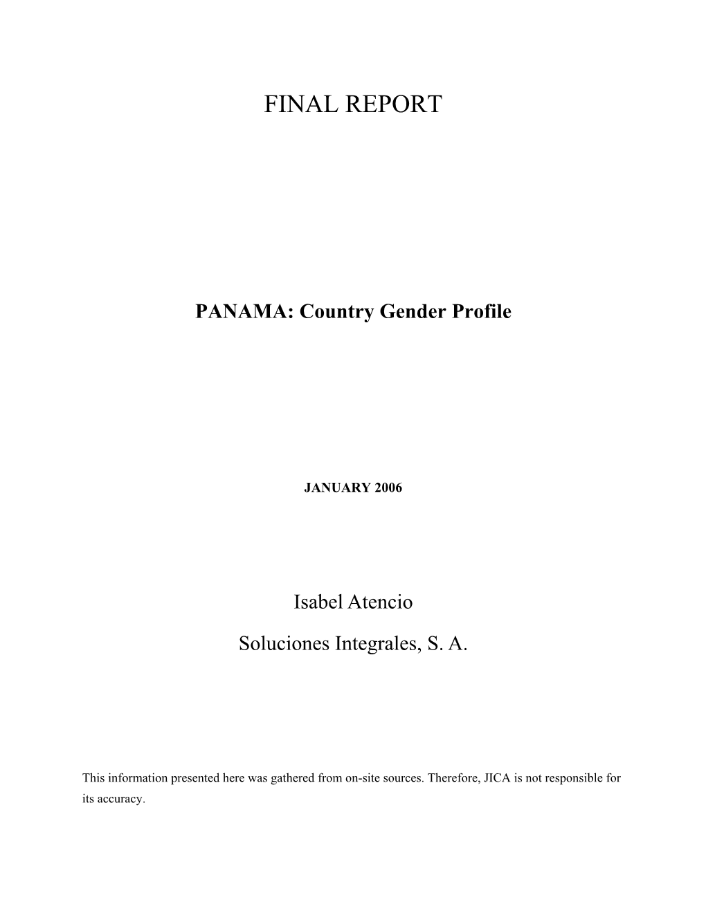 PANAMA: Country Gender Profile