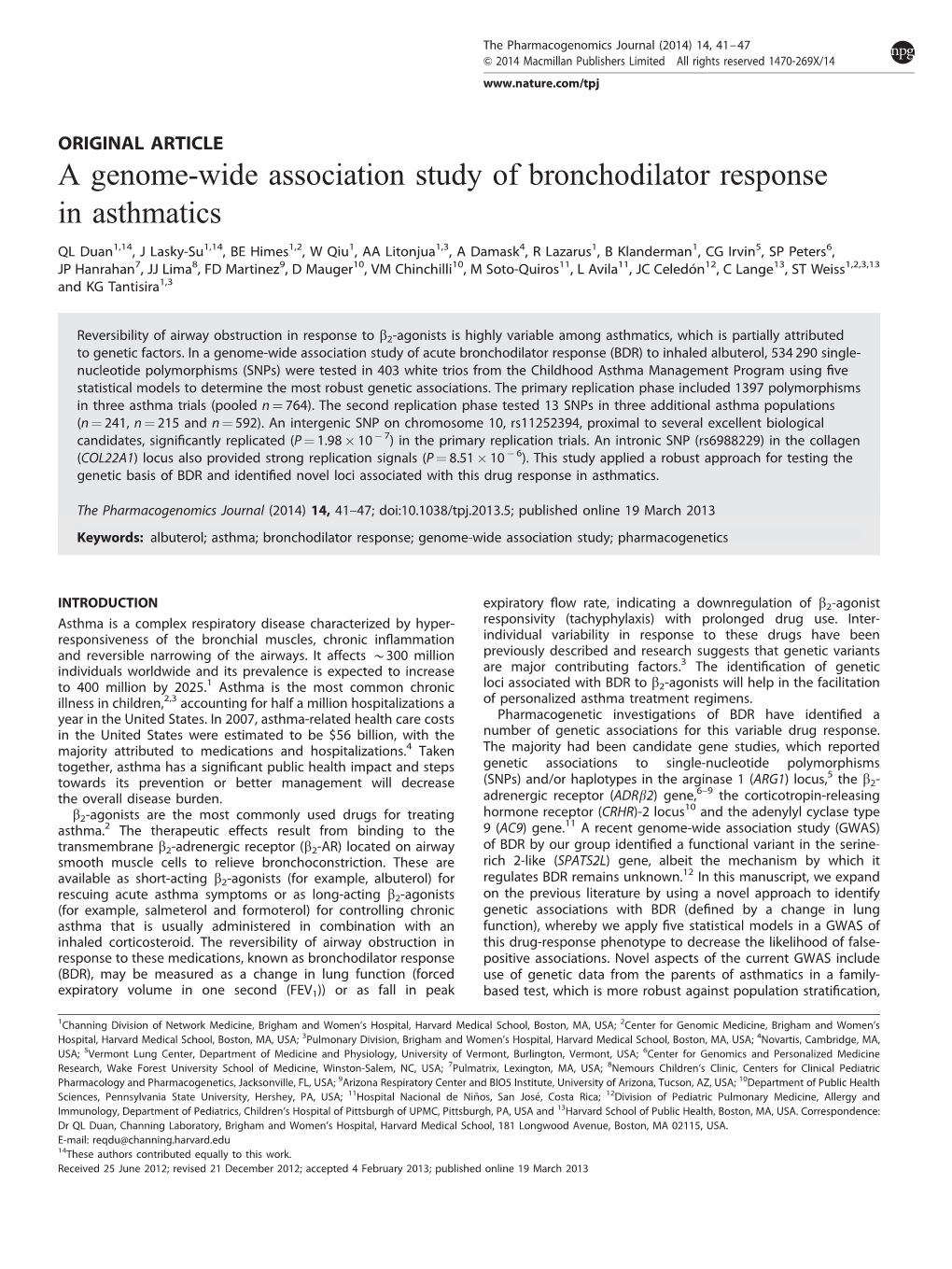 A Genome-Wide Association Study of Bronchodilator Response in Asthmatics