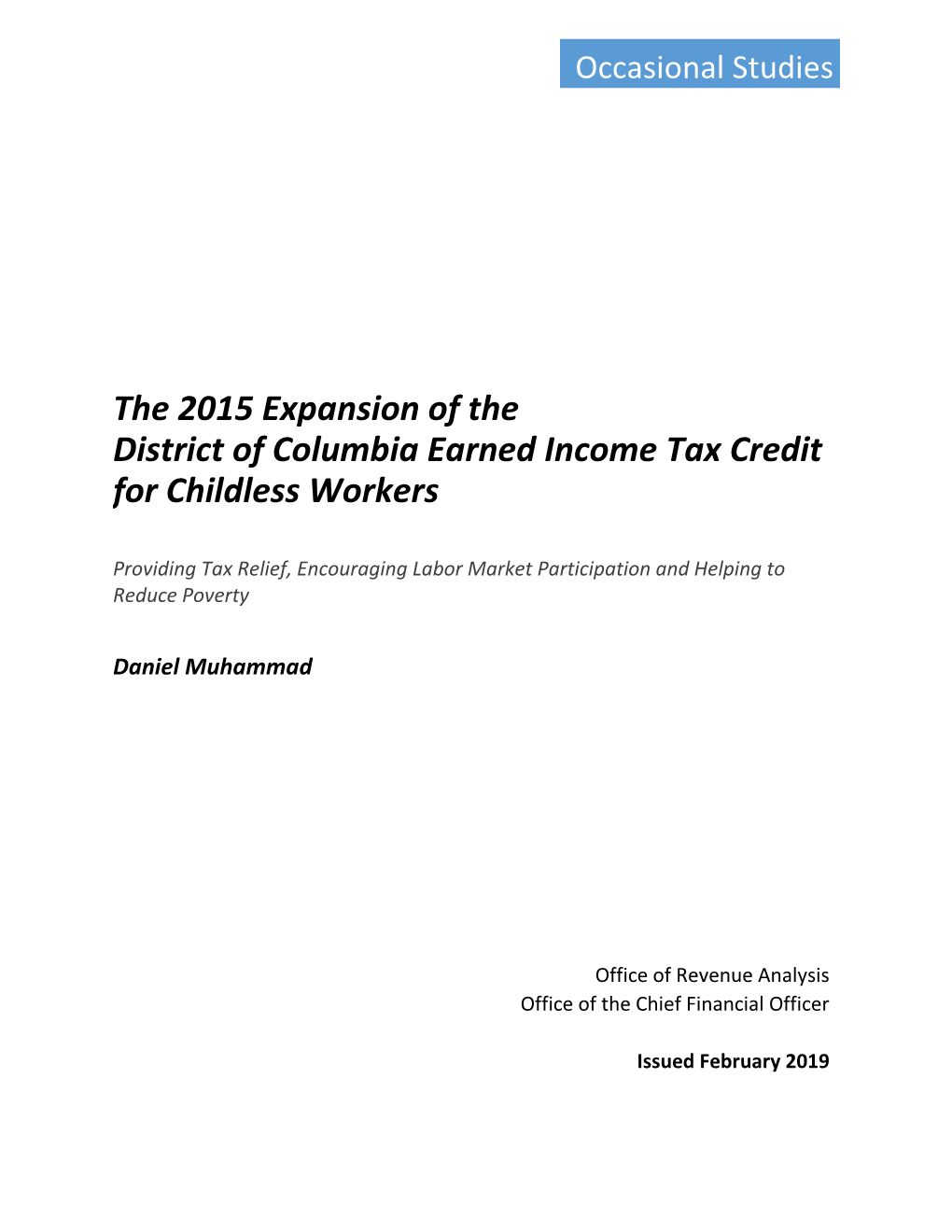 The 2015 Expansion of the DC Earned Income Tax Credit For
