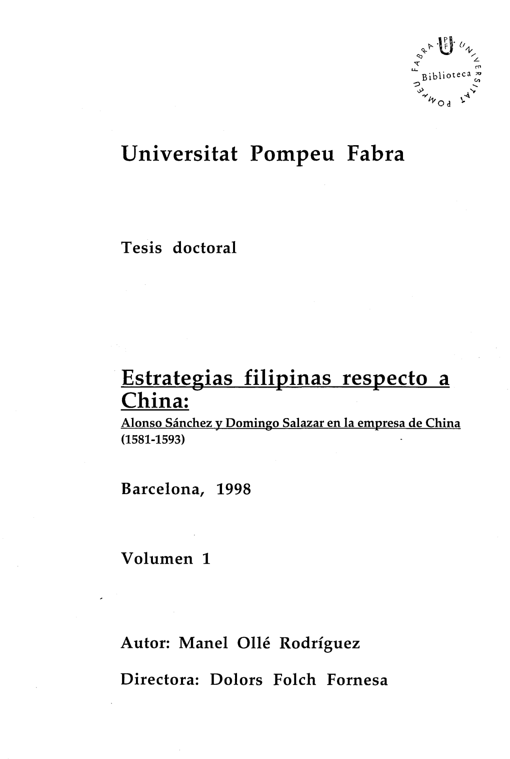 Universitat Pompeu Fabra Estrategias Filipinas Respecto A