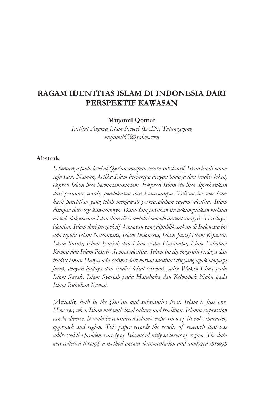 Ragam Identitas Islam Di Indonesia Dari Perspektif Kawasan