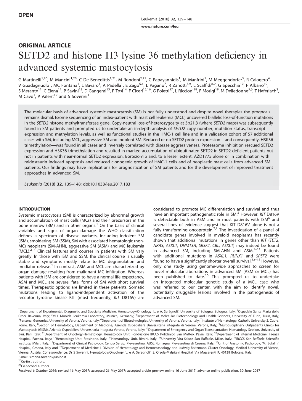 SETD2 and Histone H3 Lysine 36 Methylation Deficiency in Advanced