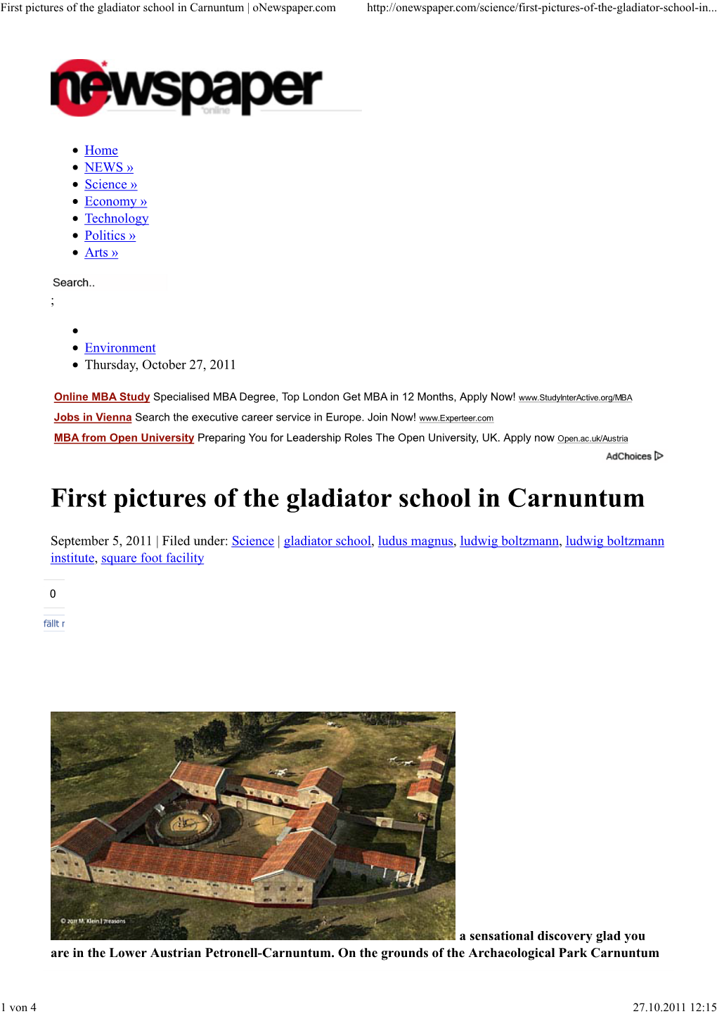 First Pictures of the Gladiator School in Carnuntum | Onewspaper.Com