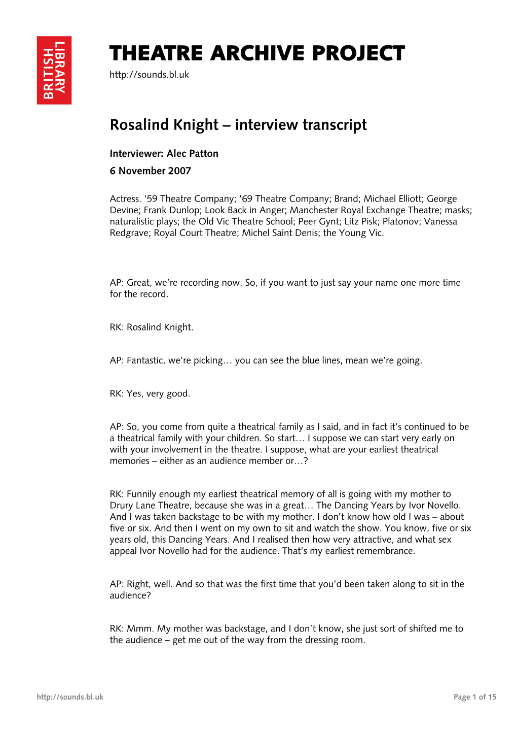 Interview with Rosalind Knight