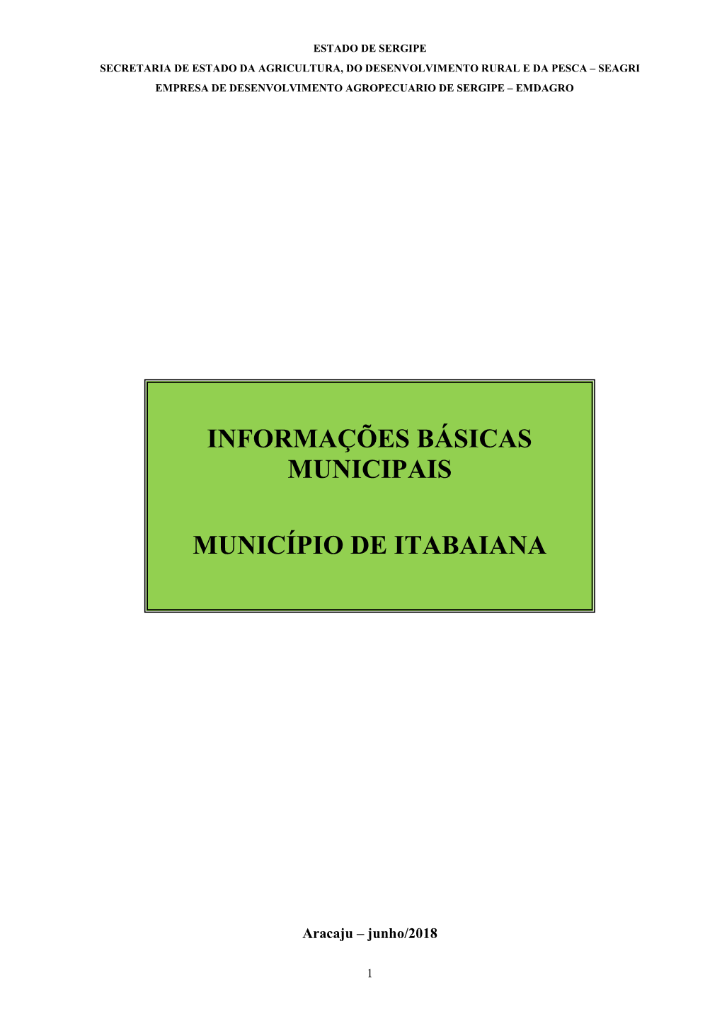Informações Básicas Municipais Município De Itabaiana