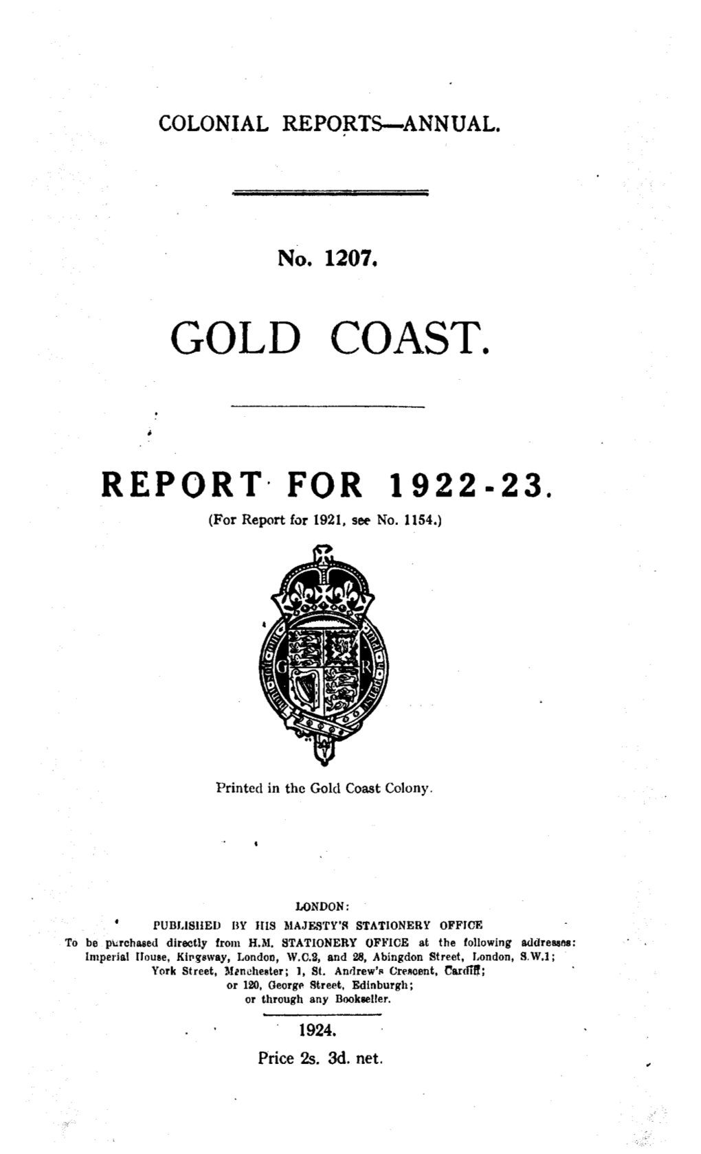 Annual Report of the Colonies, Gold Coast, 1922-23