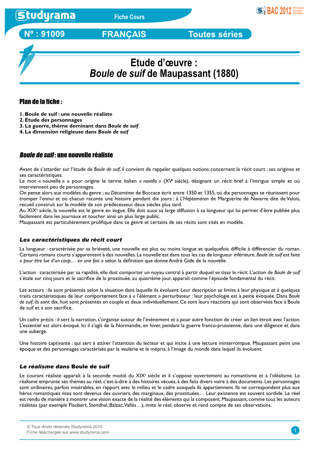 Etude D'œuvre : Boule De Suif De Maupassant (1880)