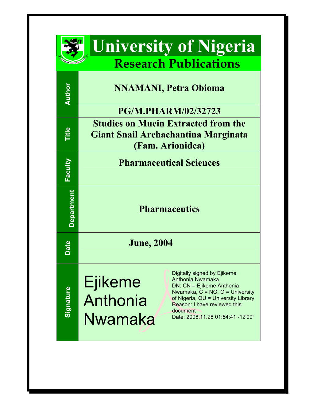 University of Nigeria Research Publications