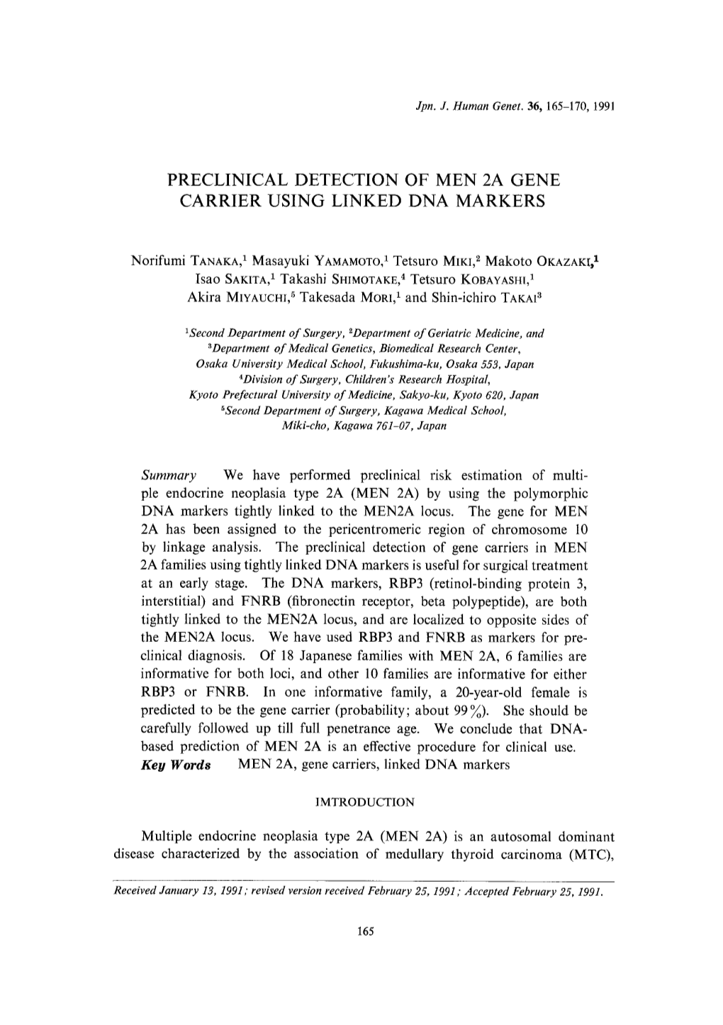Preclinical Detection of Men 2A Gene Carrier Using Linked Dna Markers
