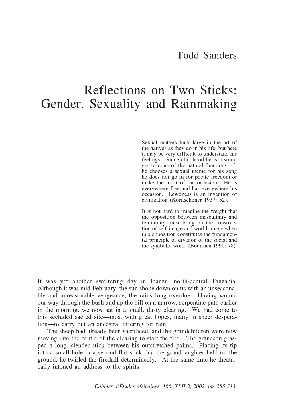 Gender, Sexuality and Rainmaking