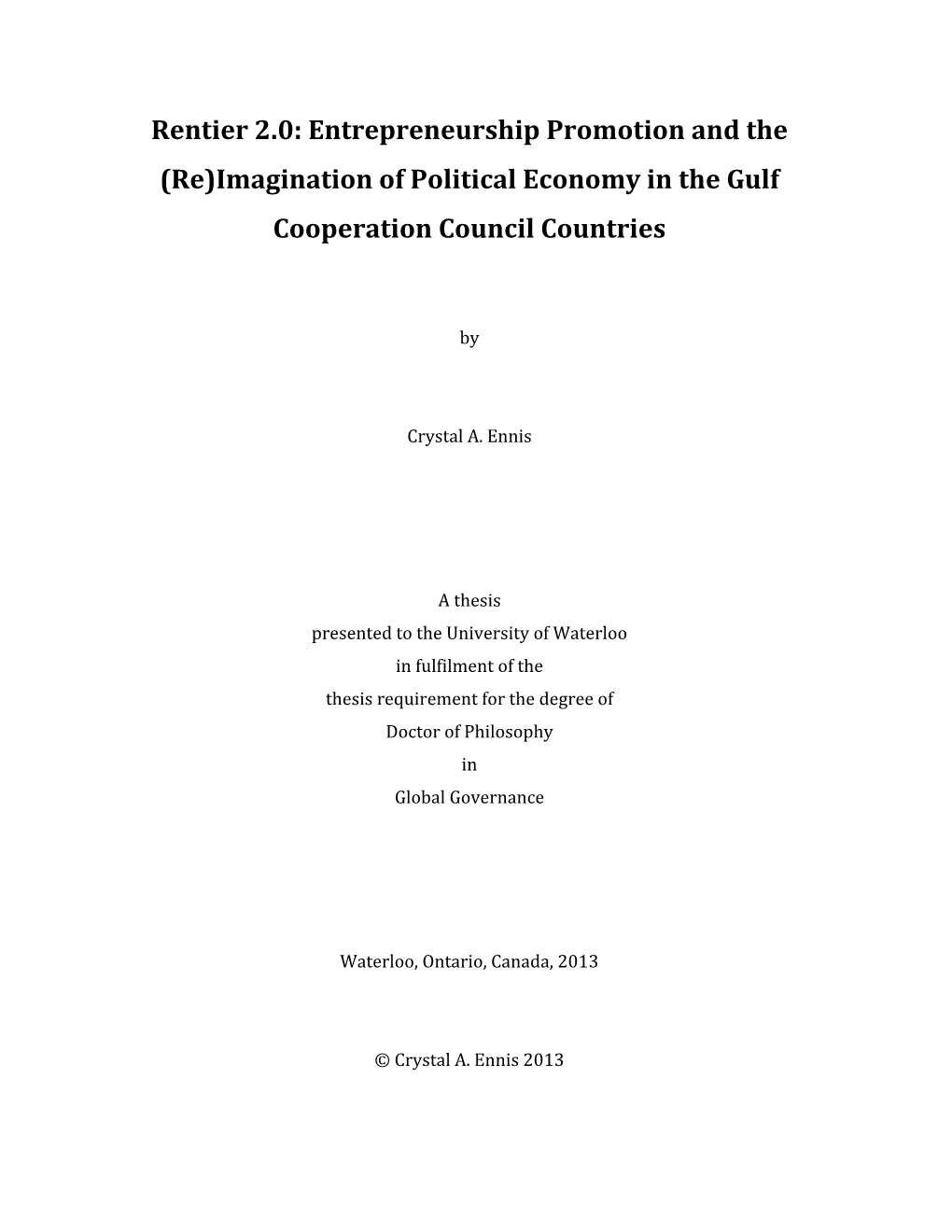 Rentier 2.0: Entrepreneurship Promotion and the (Re)Imagination of Political Economy in the Gulf Cooperation Council Countries