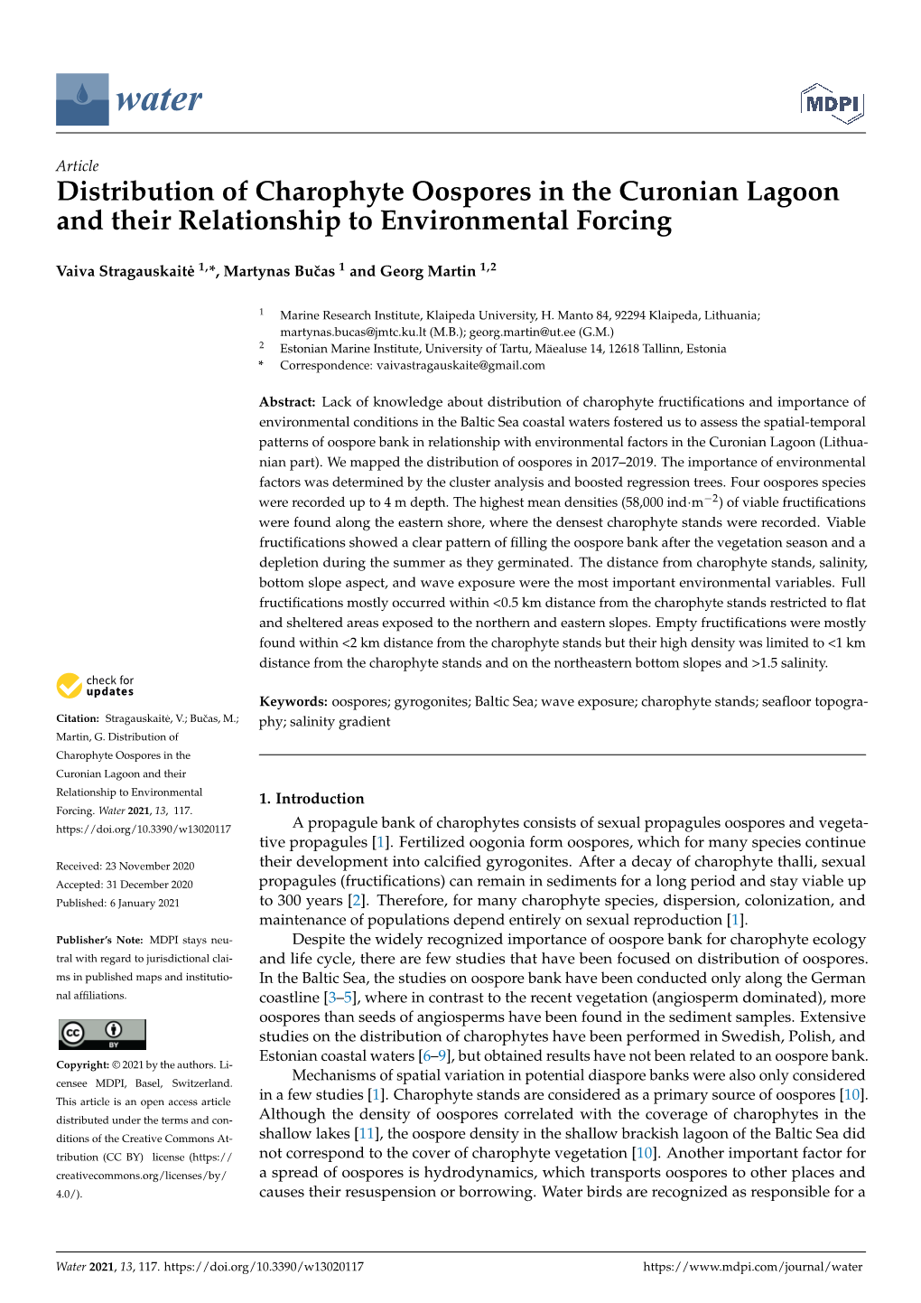 Distribution of Charophyte Oospores in the Curonian Lagoon and Their Relationship to Environmental Forcing