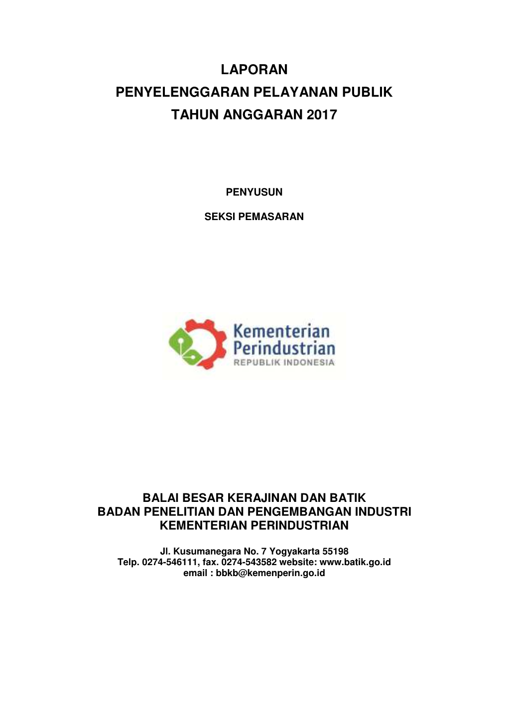 Laporan Penyelenggaran Pelayanan Publik Tahun Anggaran 2017