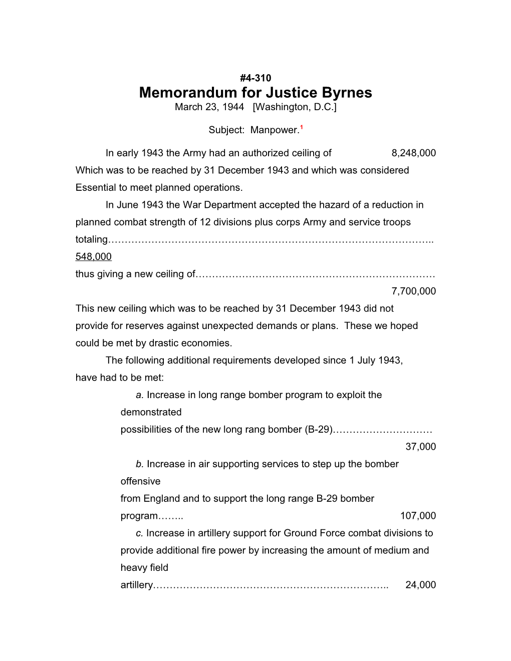 Memorandum for Justice Byrnes