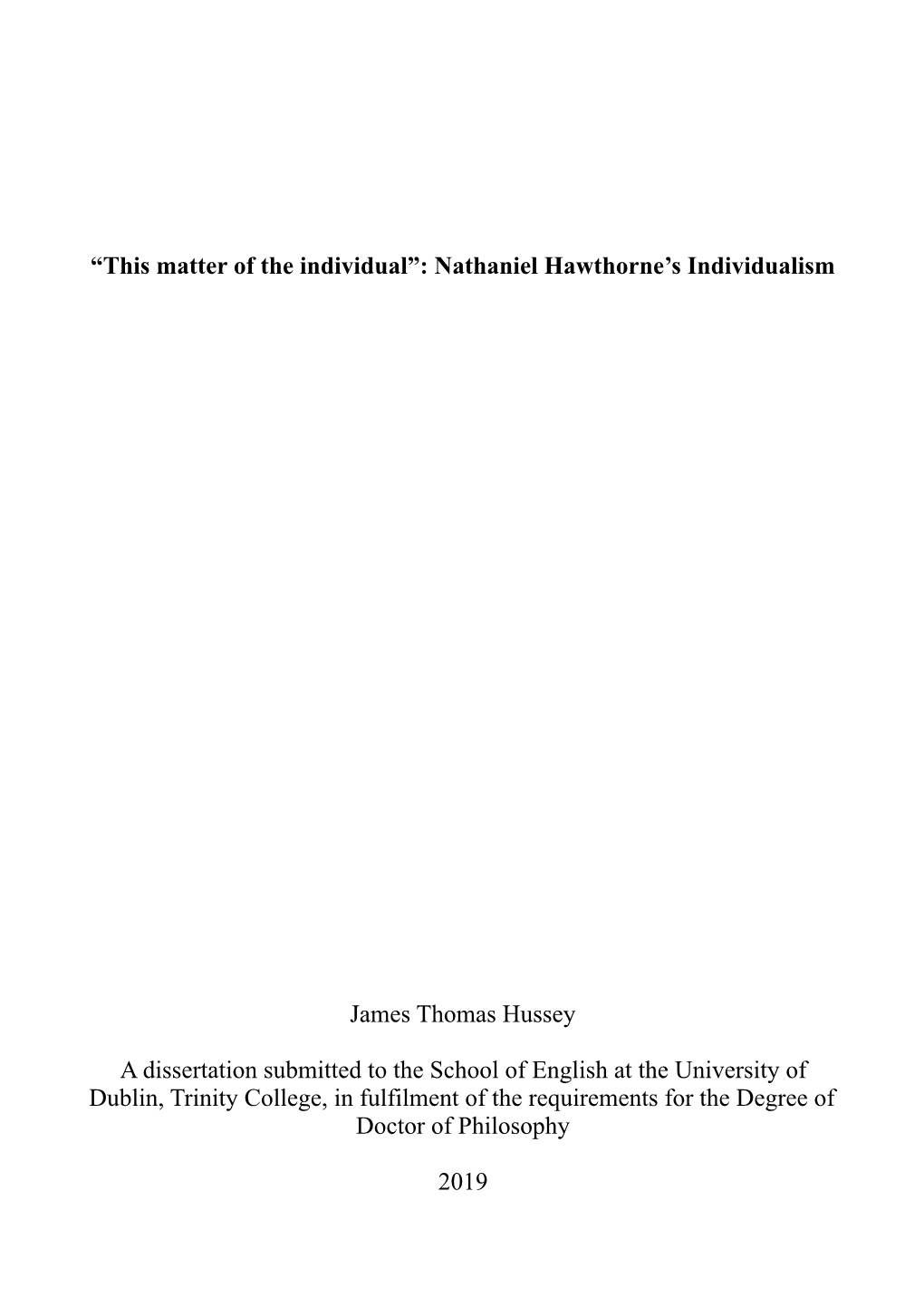 Nathaniel Hawthorne's Individualism