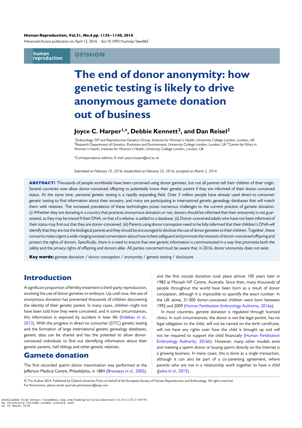 How Genetic Testing Is Likely to Drive Anonymous Gamete Donation out of Business