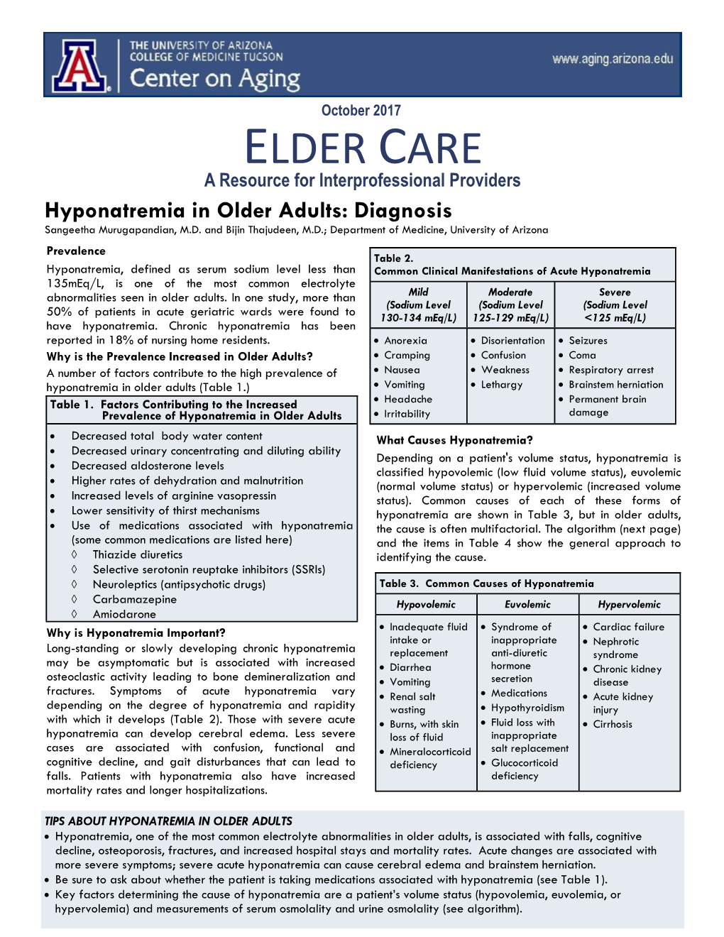 Hyponatremia in Older Adults: Diagnosis Sangeetha Murugapandian, M.D