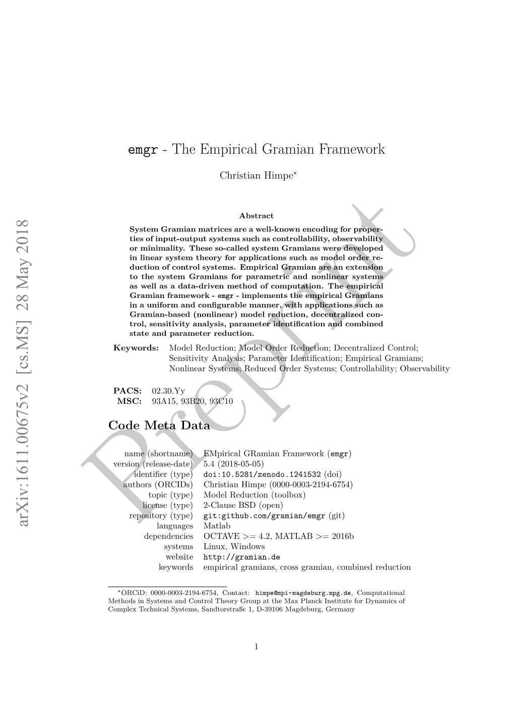 Emgr - the Empirical Gramian Framework